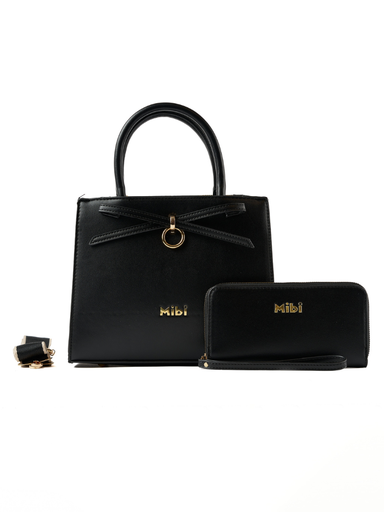 [MI-F036] Set de Bolso Satchel y Billetera Mibi Negro